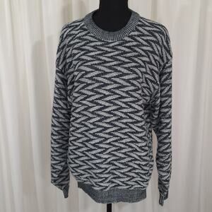 Vintage Graphix Geometric Knit Sweater Men’s M Gray Black 90s Retro Grandpa Cozy